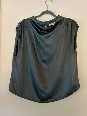Melissa Nepton Dusk Blue Gray Orion Rouched Sateen Blouse Large